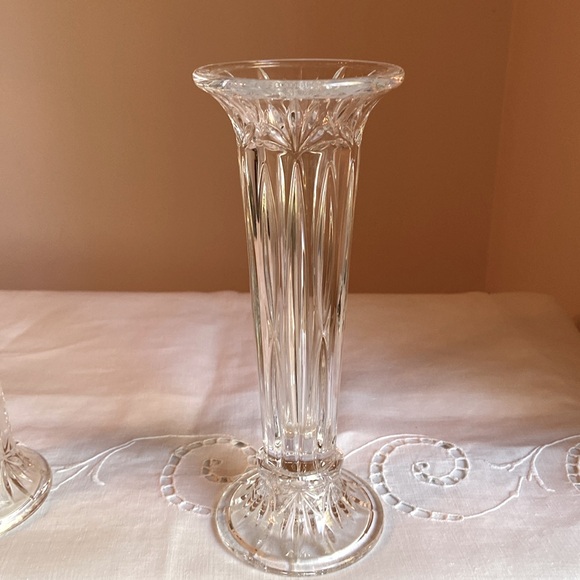 Princess House Pair of Crystal Candlesticks or Vases Cut Glass Heavy 8” Tall - Picture 3 of 8